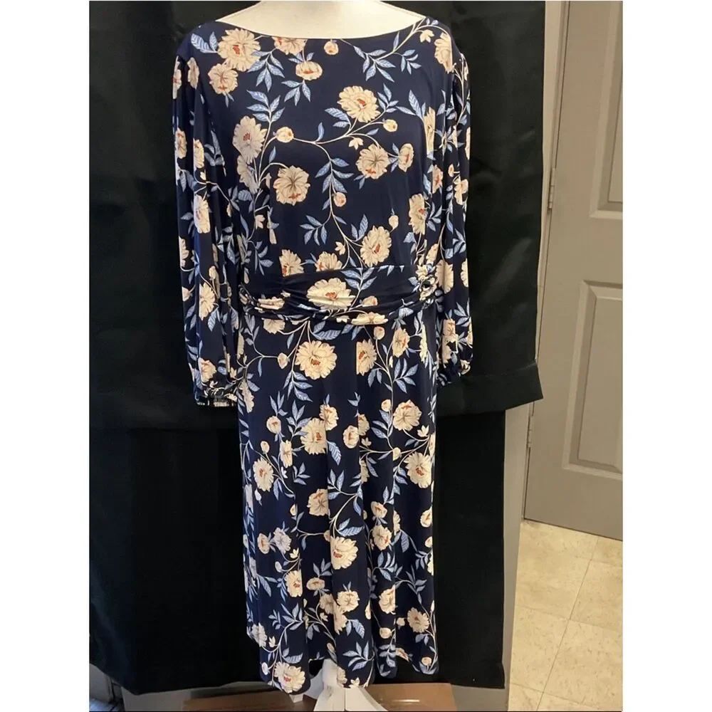 Jessica Howard Navy Floral Midi Dress with Cream Blooms